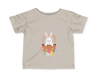 Bunny Easter Tee, Baby Shirt, Spring Outfit, Toddler T-Shirt, Fine Jersey Infant Top for Easter Celebration, Bunny Design