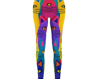 Colorful Pop Art Cat Face Leggings All-Over Print For cat Mom Cat, Animal Nature Lovers Git Idea Active Yoga, Gym workouts.