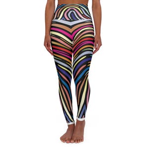 Patterned Tights High Waisted Yoga Leggings with Vibrant Festival Colorful Stripes, Activewear for Yoga Exercise Fitness Gym Workout Pants.
