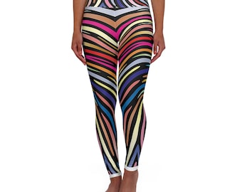 Patterned Tights High Waisted Yoga Leggings with Vibrant Festival Colorful Stripes, Activewear for Yoga Exercise Fitness Gym Workout Pants.