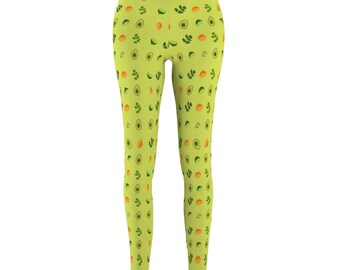 Leggings For Woman with fun patterns for yoga, fitness, workouts, exercise. Avocado, Guacamole Theme Unique Fruity Design Casual Summer Wear