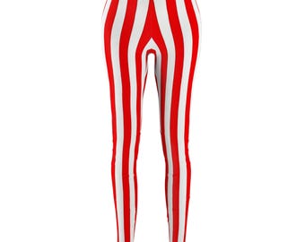 Bold Rot Gestreift Strumpfhosen Candy Cane Hose Heller Roter & Weißer Druck Lässige Activewear Sommerausflüge Yoga Fitness, Weihnachten Urlaub Partys