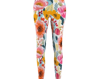 Leggings Women Vibrant Colors Fun Pattern Bright Floral Trousers Print Activewear Perfect for Yoga Fitness Gym or Casual Spring Summer Wear