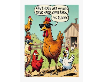 Funny Food Poster Retro Diner Art Decor Cafe Breakfast Kitchen Wall Print for Farmers Market Stands Chicken Poultry Farms Coffee Bakeries