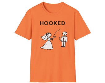 Funny Bride To Be Unisex Softstyle T-Shirt, Engaged Gift for Bride, Hitched Getting Married Tee, Fishing Theme Shirt