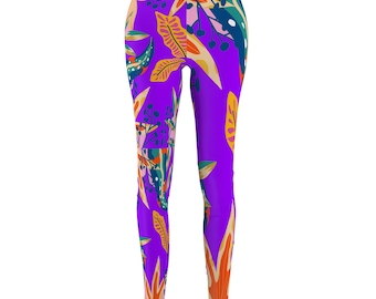 Leggings Women Vibrant Colors Floral Casual Yoga Pants Trendy Workout Wear Fitness Pink Blue Purple Spring Summer Fashion Gift for Her.