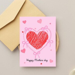 Carte imprimable Happy Mother's Day, modèle de carte pliable, PDF à téléchargement immédiat, modèle de carte rose