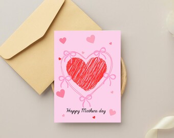 Happy Mother's Day Printable Card,  Foldable Card Template, Instant Download PDF, Pink Card Template