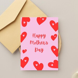 Carte imprimable Happy Mother's Day, modèle de carte pliable, PDF à téléchargement immédiat, modèle de carte rose