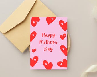 Happy Mother's Day Printable Card, Foldable Card Template, Instant Download PDF, Pink Card Template