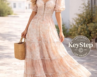 Boho maxi-jurk digitaal mode-illustratie saliegroen zomerjurkontwerp