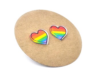 Little Rainbow Hearts | Stud Earrings | Hypoallergenic