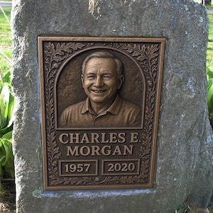 Custom Bronze Memorial Plaque with Photo: Weatherproof Headstone Marker