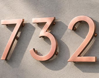 Custom Copper House Numbers – Modern Floating Outdoor Address Sign, Metal Home Numbers