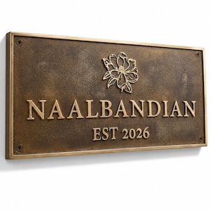 Placa de bronce personalizada con el nombre de la familia – Letrero artesanal para la casa – Letrero con el año de fundación, regalo de inauguración de casa