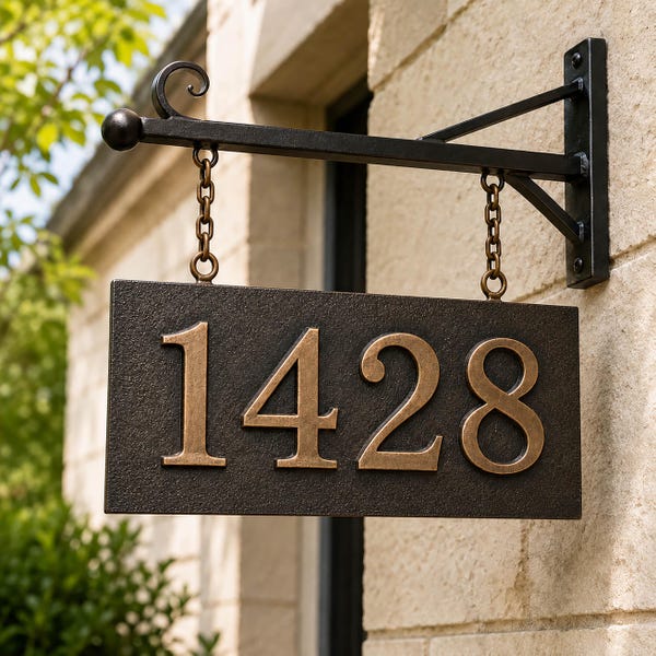 Personalized Bronze Hanging House Number Sign, Cast Bronze Street Number Plaque, Custom Mailbox Address Plate