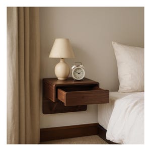 Small American Walnut Floating Nightstand — narrow wall-mounted drawer