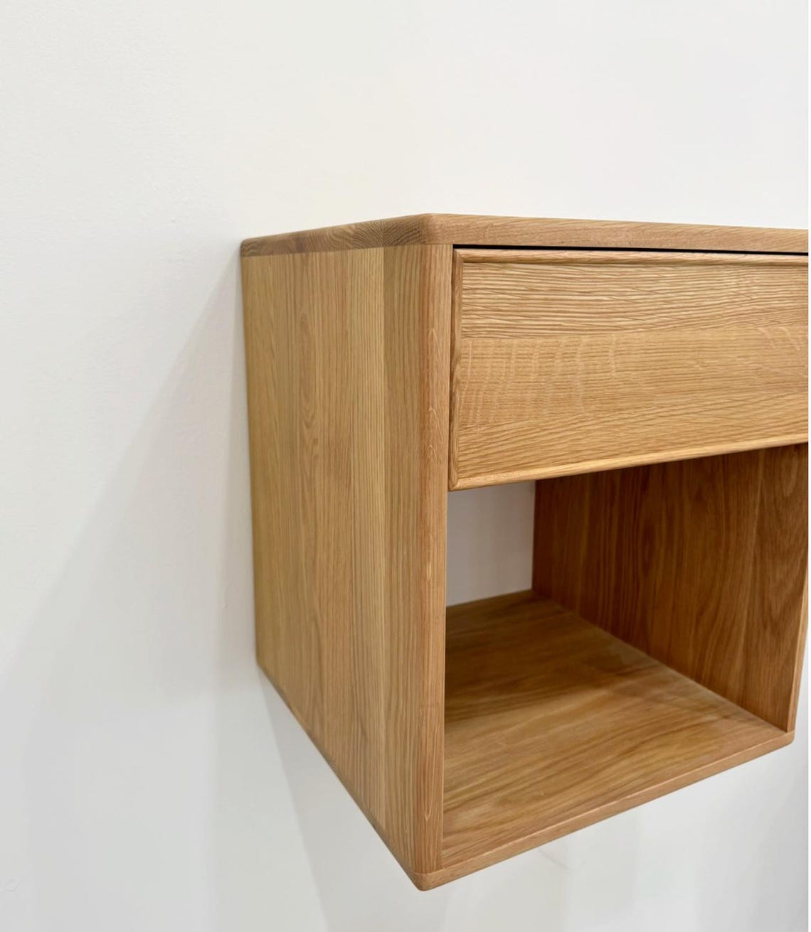 Solid White Oak Floating Nightstand With Drawer - Wall Mounted Bedside ...