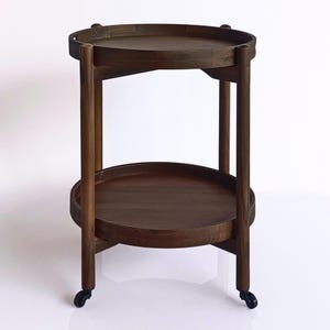 Walnut Serving Tray "Hugo" 2 Tier Table Bar Cart Trolley On Wheels Mirror Serving Trolley Kitchen