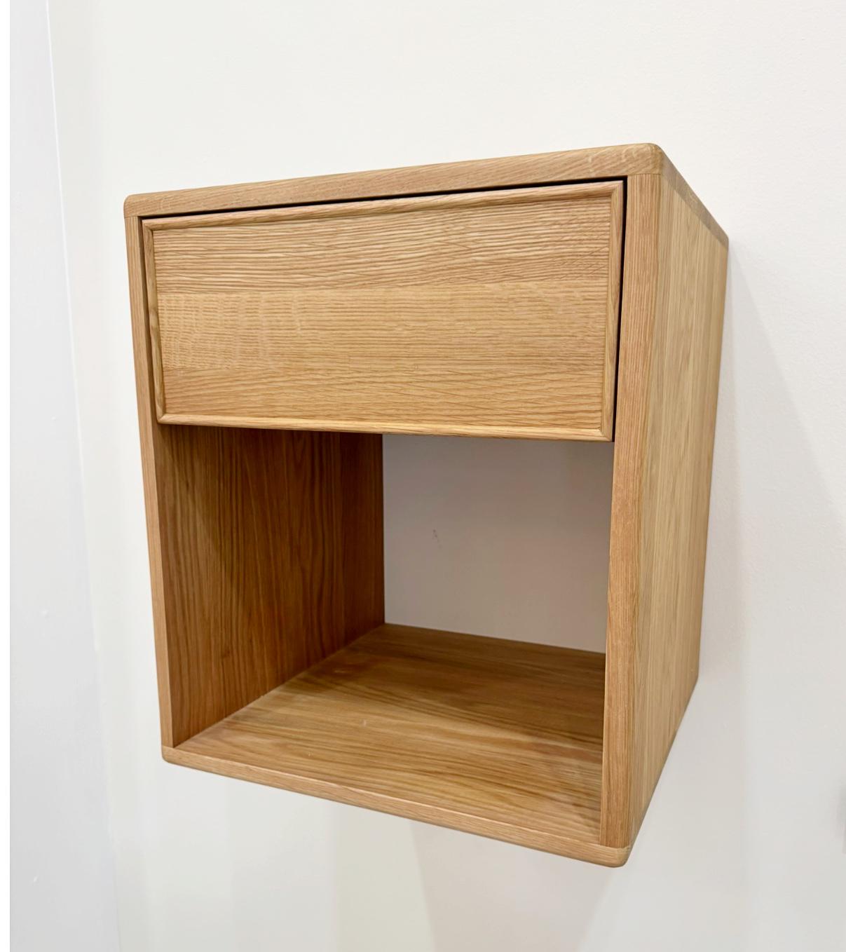 Solid White Oak Floating Nightstand With Drawer - Wall Mounted Bedside ...