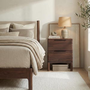 Handmade American walnut Nightstand with two spacious Drawers, Modern Bedside Table