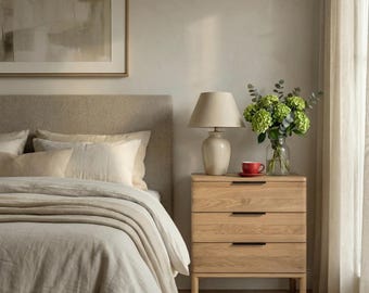 Solid Oak 3 Drawer Dresser, Mid Century Modern Chest of Drawers, Soft Close Drawers, Wood Bedroom Storage