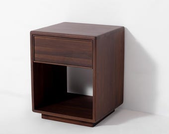 Mid Century Modern American Walnut Nightstand — Soft-Close drawer, Solid Hardwood