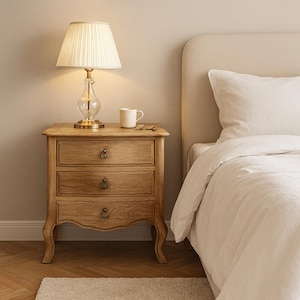 Handcrafted Mid-Century Modern Oak Nightstand: Triple Drawer Storage