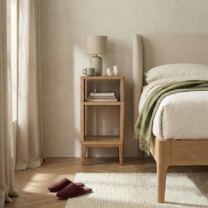 Mid Century Modern Nightstand - Handmade, American White OAK, Cord-Friendly, Small Nightstand