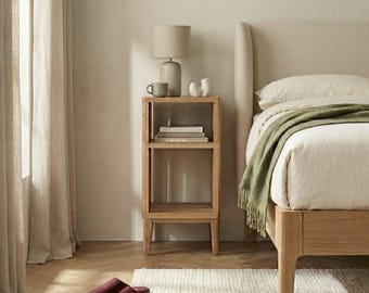 Mid Century Modern Nightstand - Handmade, American White OAK, Cord-Friendly, Small Nightstand