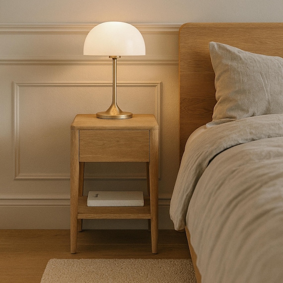Solid White Oak Nightstand with Drawer - Compact Bedside Table, 22 or 24 Inch