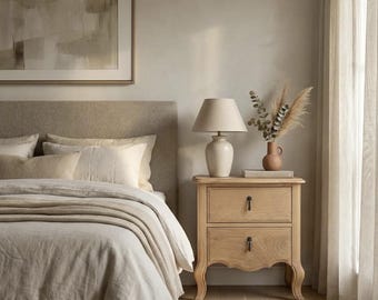 French Style American Oak Nightstands, 2 Spacious Drawers, Handmade, Fully Assembled