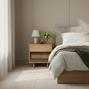 Handmade Solid White Oak Nightstand – American Hardwood Bedside Table with Soft-Close Drawer & Storage Shelf