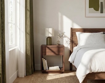 Mid Century Modern American Walnut Nightstand — Soft-Close drawer, Solid Hardwood