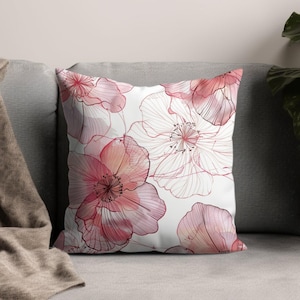 Floral pillow cover, Modern pillowcase, Decorative throw pillow, Pink floral cushion, Elegant home decor, Flower print pillow cover
