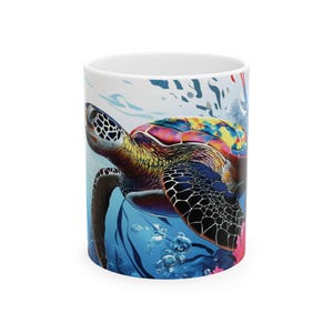 Colorful Sea Turtle Ceramic Mug, Ocean Lover Gift, Nature-Themed Coffee Cup, Eco-Friendly Drinkware, Artful Kitchen Decor, Beach Vibes