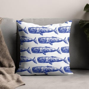 Blue Whale Print Pillow Case, Marine Life Pillow Cover, Ocean Creature Cushion, Coastal Decor Pillow, Nautical Pillow Case, Sea Life Pillow