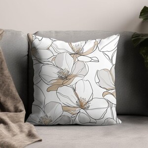 Elegant Floral Throw Pillow Cover, Decorative Botanical Cushion Case, Watercolor Flower Design, Accent Pillow for Sofa, Living Room