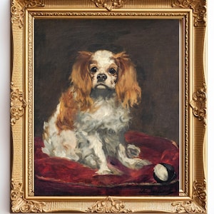 King Charles Cavalier Spaniel Gemälde, Hund Kunstdruck, sofortiger Download, Alte französische Malerei, Edouard Manet Malerei, Hundeliebhaber Kunstwerk