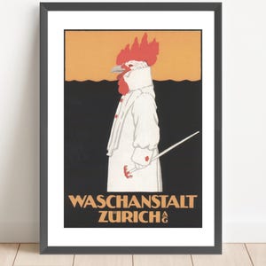 Quirky chicken cartoon poster retro poster for kitchen, fun unique vintage art home decor funny animal artwork instant digital download art