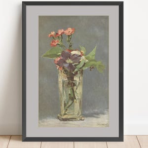 Famous floral painting Manet, flowers in a crystal vase, instant download, painting for bedroom, feminine decor, french artist, bathroom art
