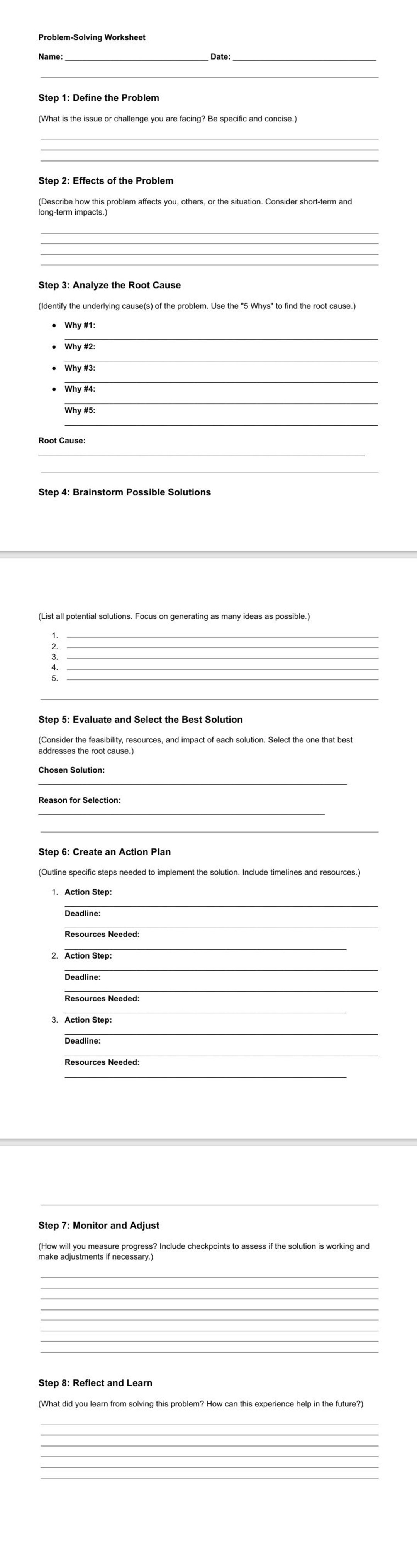 Problem Solving Worksheet - Etsy