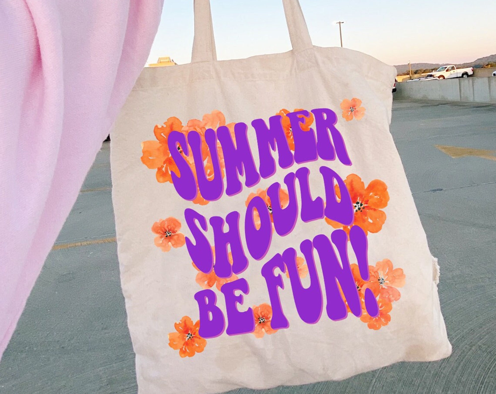 Summer Should Be Fun Canvas Tote Bag, Preppy Happy Face