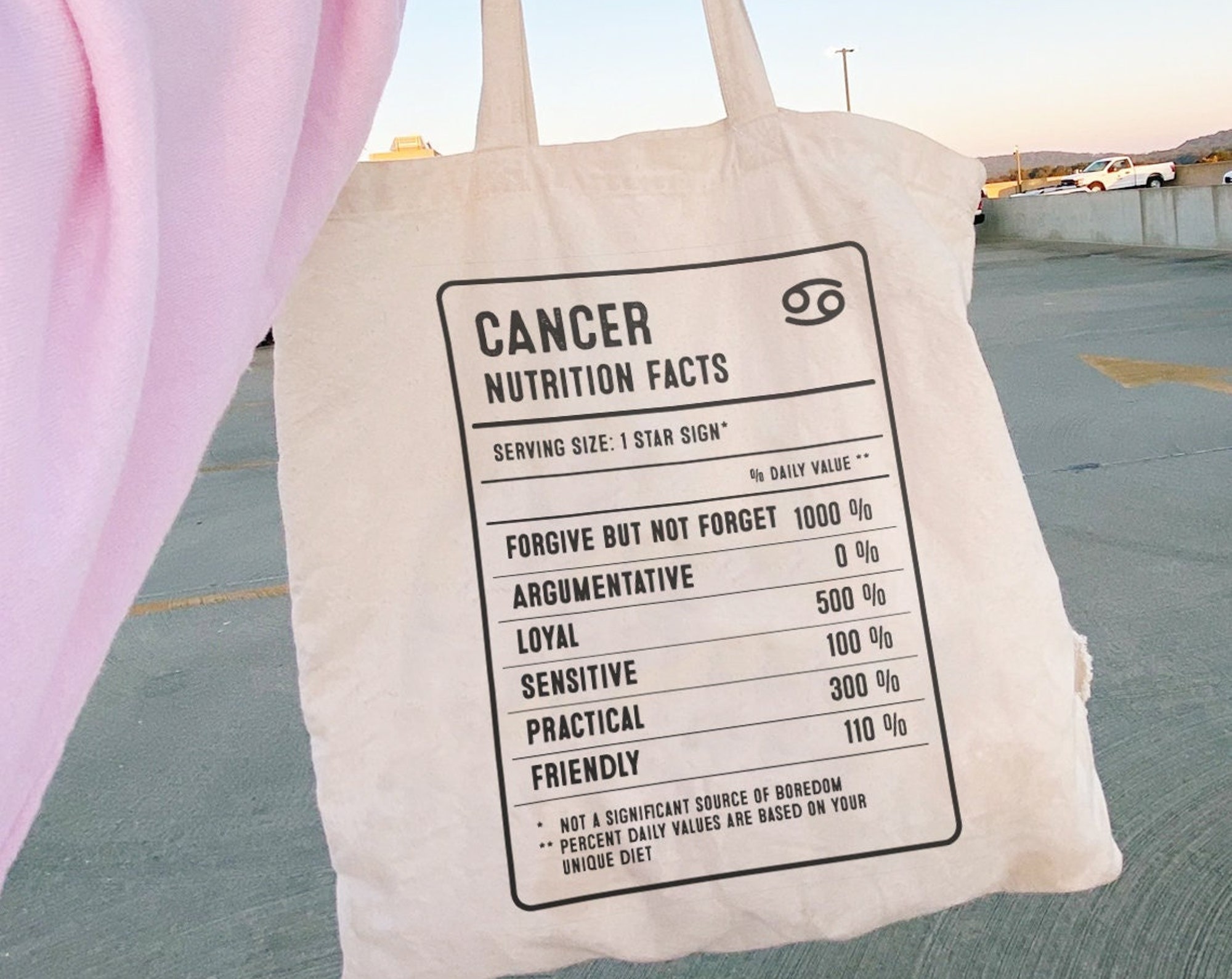 Cancer Nutrition Facts Canvas Tote Bag, Cancer Zodiac Personality Chart