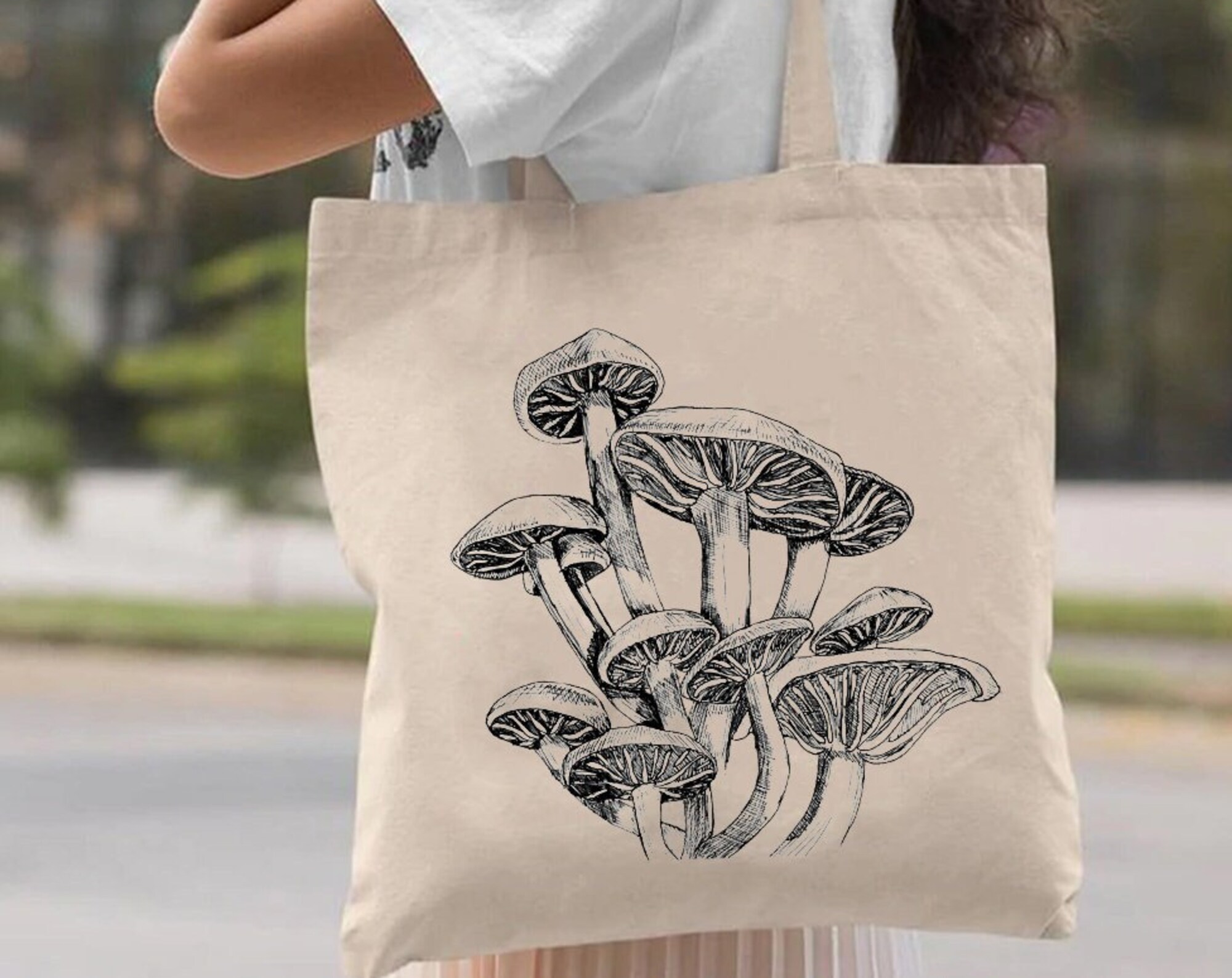 Mushrooms Canvas Tote Bag, Hippie Bag