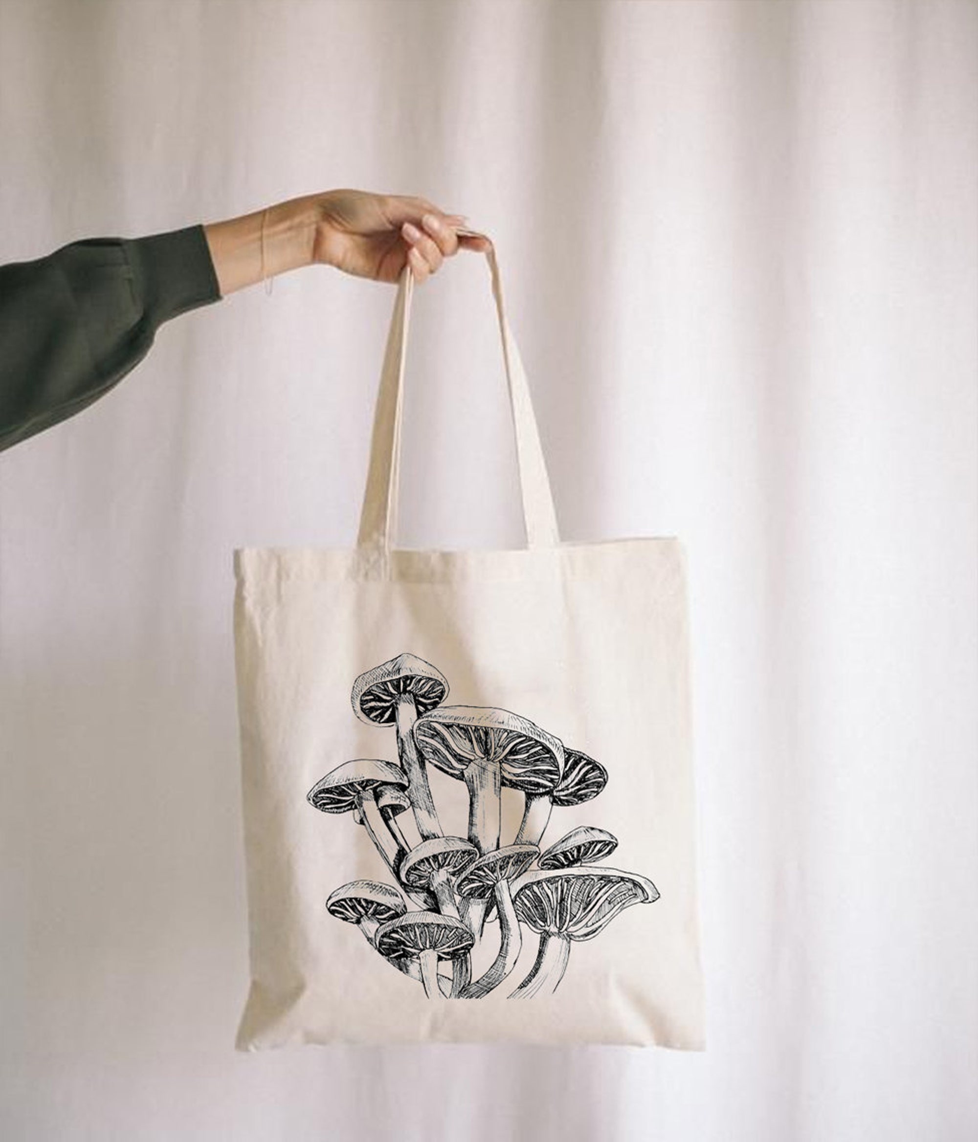 Mushrooms Canvas Tote Bag, Hippie Bag
