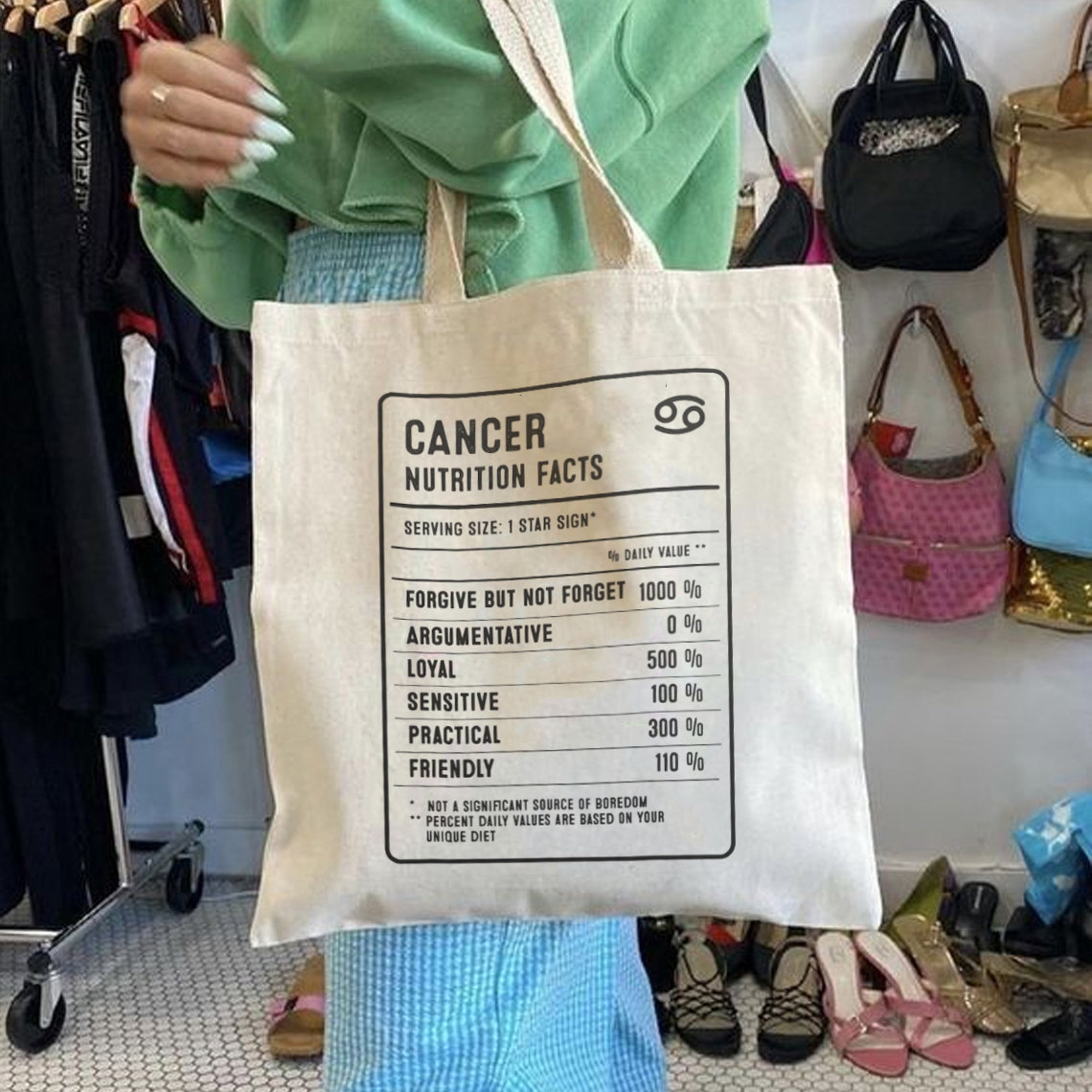 Cancer Nutrition Facts Canvas Tote Bag, Cancer Zodiac Personality Chart