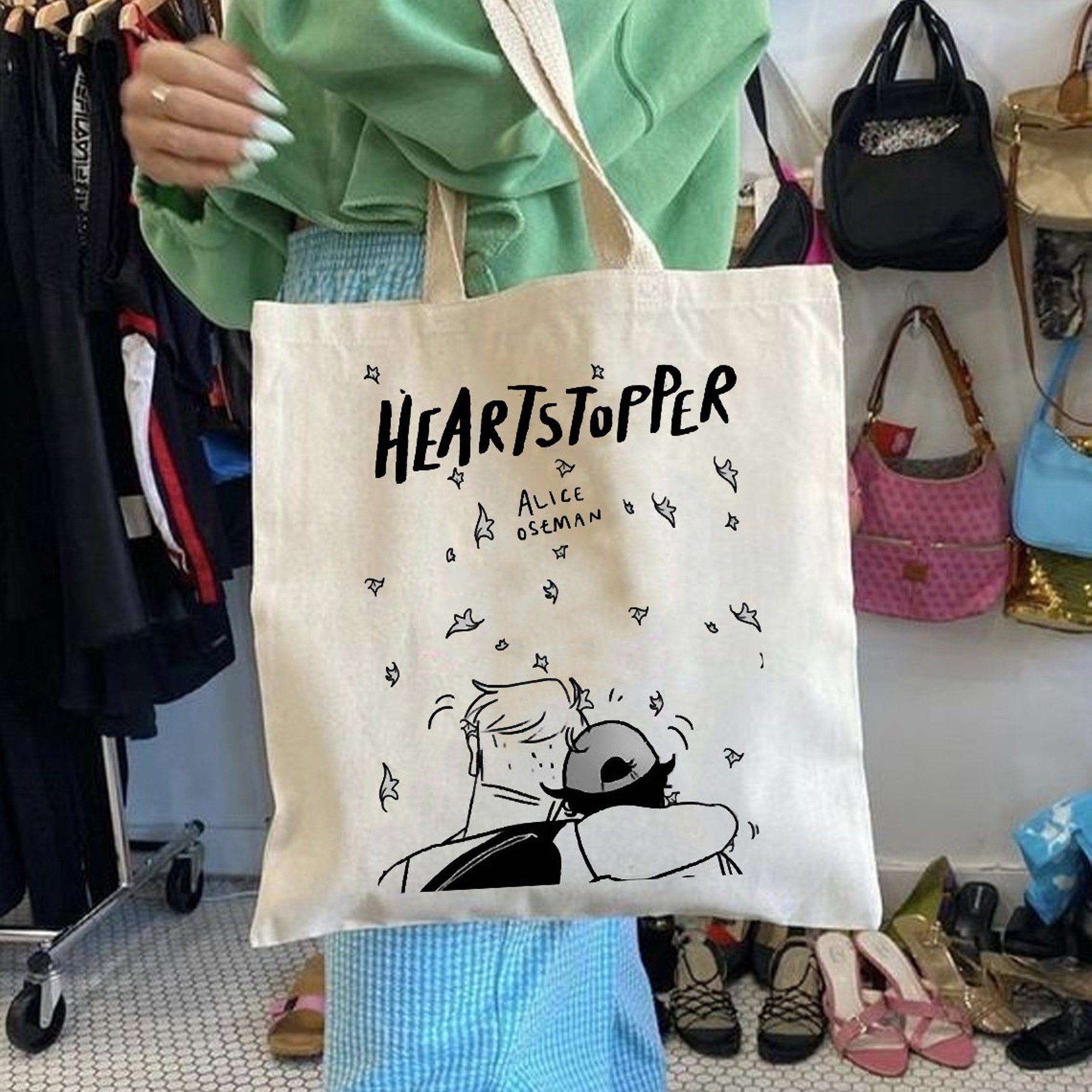 Heartstopper Couple Hand Painting Canvas Tote Bag