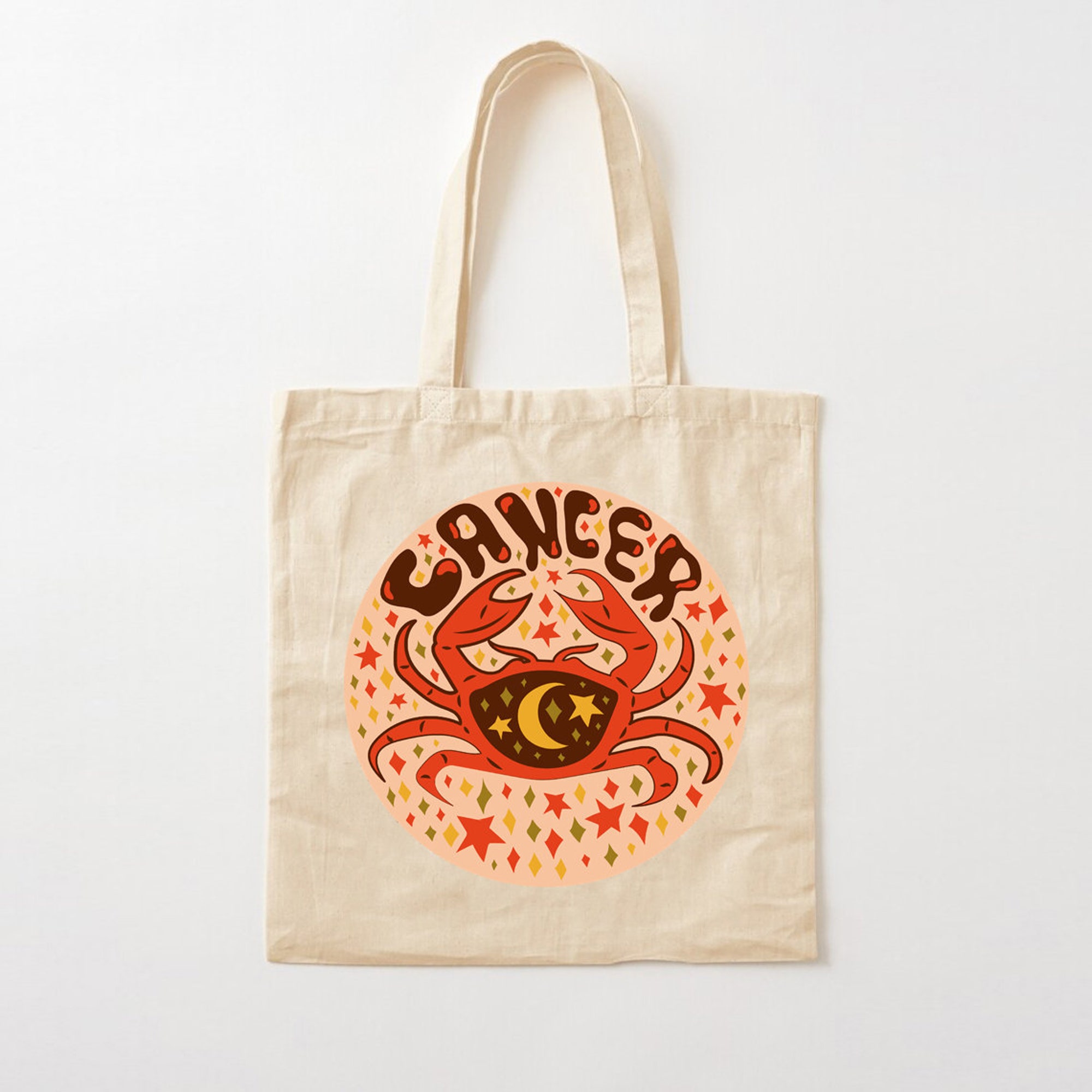 Cancer Zodiac Canvas Tote Bag, Retro Cancer Carb Bag