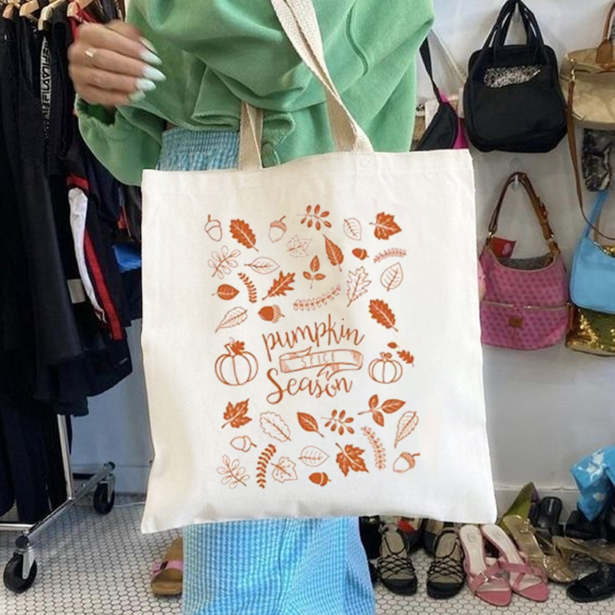 Pumpkin Season Canvas Tote Bag, Just a Girl Who Loves Fall